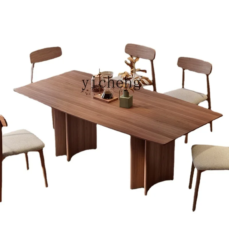 

ZZf Vintage Black Walnut Wooden Dining Table Rectangular Dining Table Solid Wood Workbench
