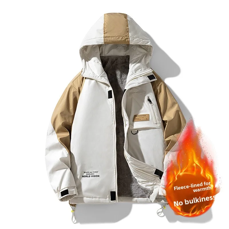 

American Outdoor Cycling Jacket Trendy Large-sized Loose Cotton-padded Jacket Winter Wear Mens Short Warm Fleece Hooded Jackets