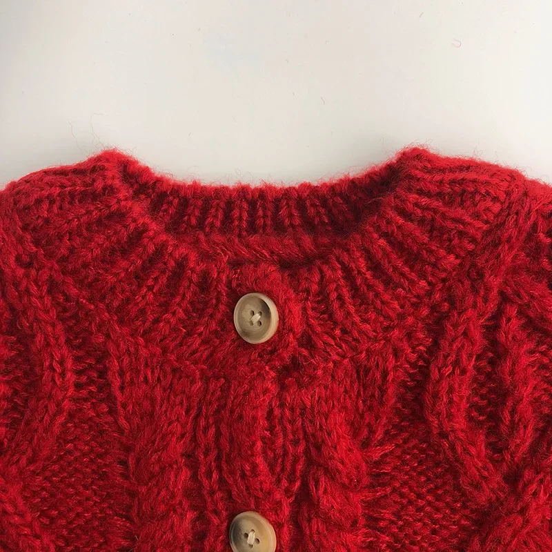 2026 Kids Knitted Sweater Girls Christmas New Year Toddler Cardigan Autumn Winter Thicken Warm Outerwear Top for 1-6Y Girls