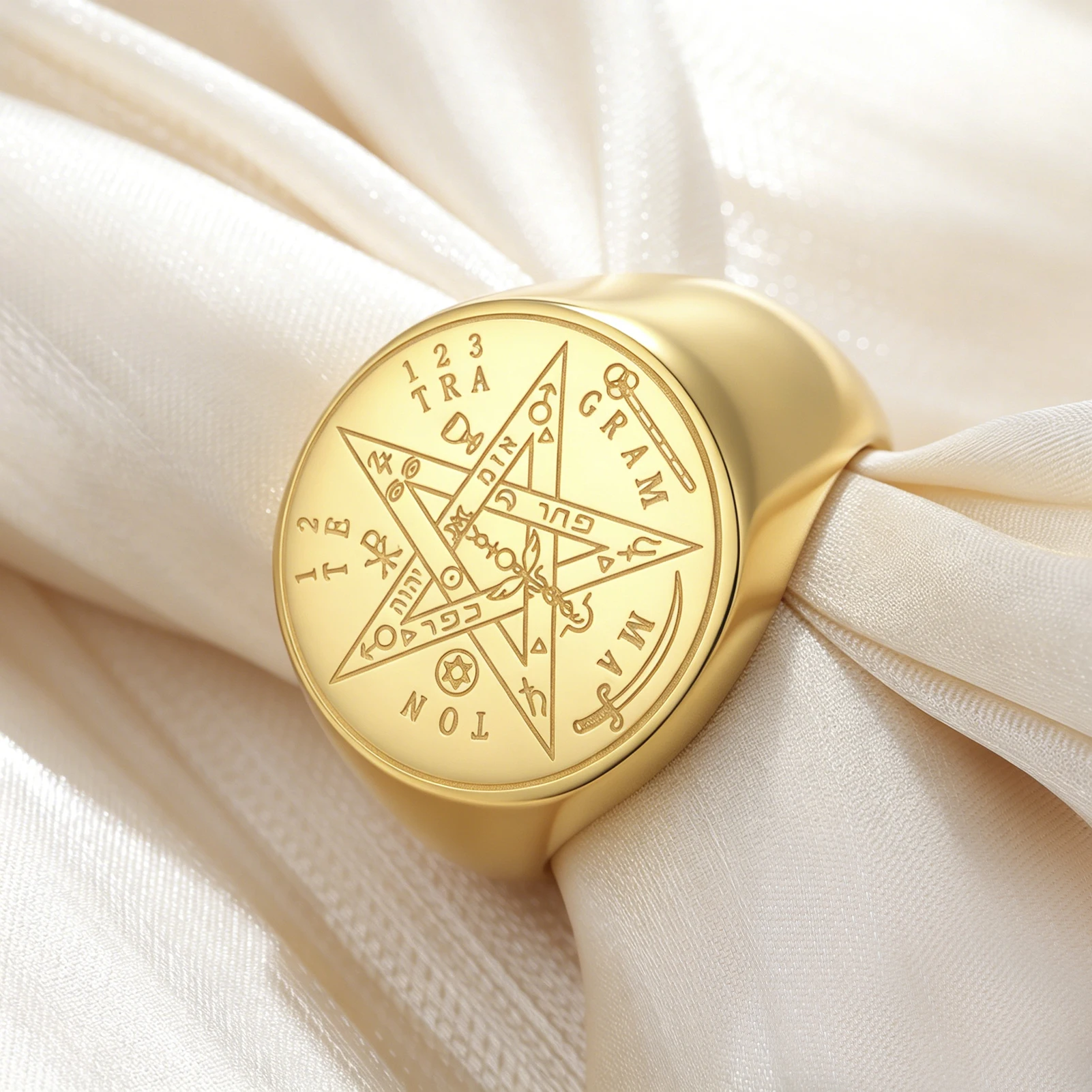 Vintage Solomon Tetragrammaton YHWH Pentagram Seven Archangels Amulet Ring Stainless Steel Spiritual Protection Jewelry Gift