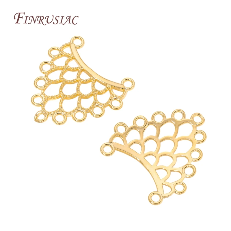 18K Gold Plated Brass Filigree Fan Shape Tassel Earring Bars Multi Holes Pendants For DIY Jewelry Craft Making Components