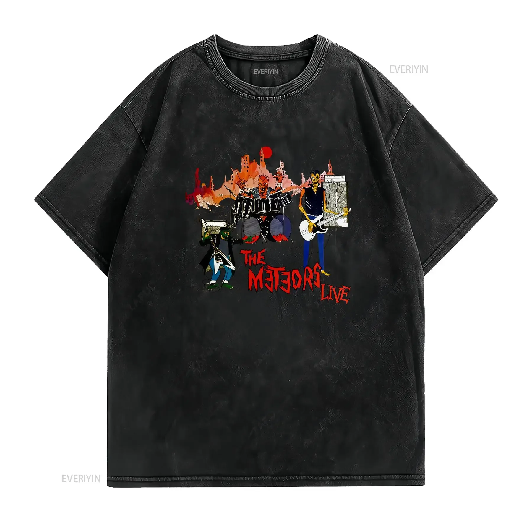 Popular The Meteors Live  White T Shirt Size S 234XL HNA235 vintage Washed streetwear Soft Slightly Top For Everyday Wear