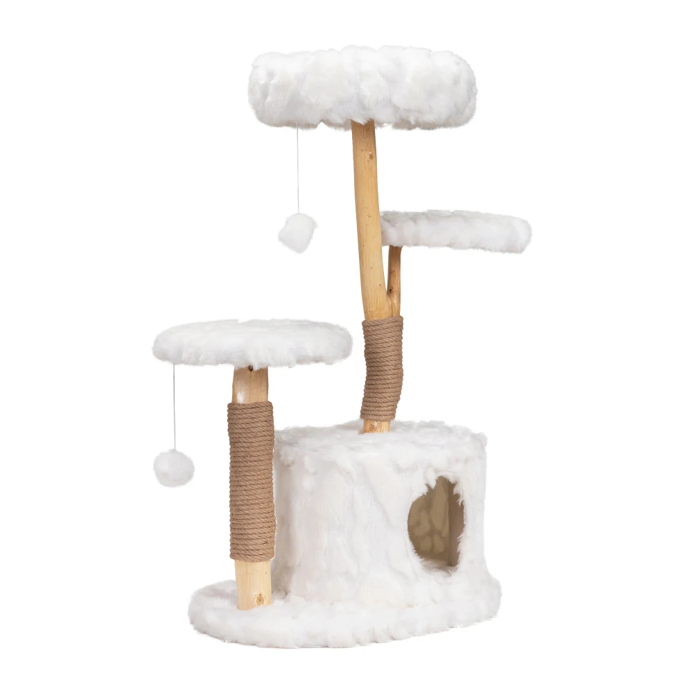 Modern Cat Tree Natural Branch Cat Tower Luxury Cat Condo Indoor Cat Furniture Kitten Gift White Large Cat Tree Kitten Apartment