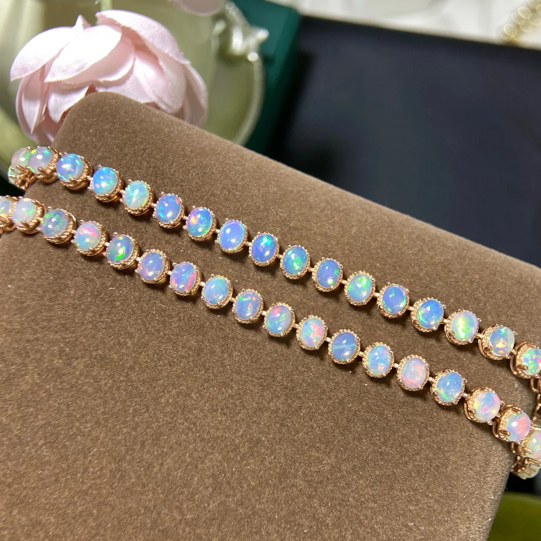 

Браслет из натурального опала 4x5 мм, стерлинговое серебро S925 с ярким огнем, ювелирные изделия из драгоценных камней ручной работы для женщин