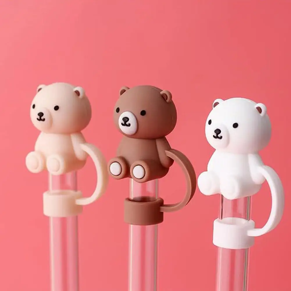 10mm Straw Cover 1/3Pcs For Stanley Cup Cute Teddy Bear Silicone Straw Plug Straw Dust Cover 2024