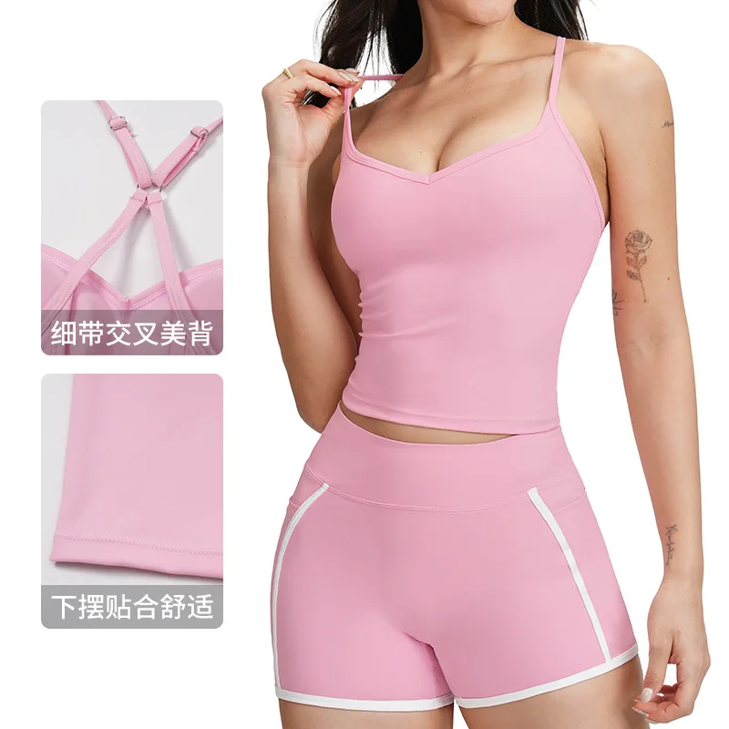 سترة يوجا عارية مطرزة باللون الأسود الراقية، ملابس داخلية ضيقة لليوجا جميلة على شكل متقاطع، سترة للجري واللياقة البدنية في الهواء الطلق 2501