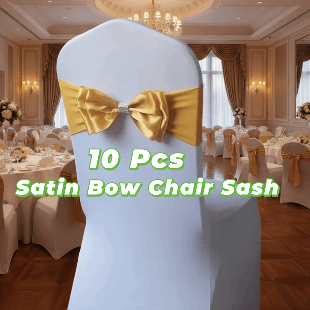 10PCS Spandex Band Satin Bow Chair Sash Double Layer Free Tie Chair Bowknot Decorations Solid Color Elastic Chair Ribbon