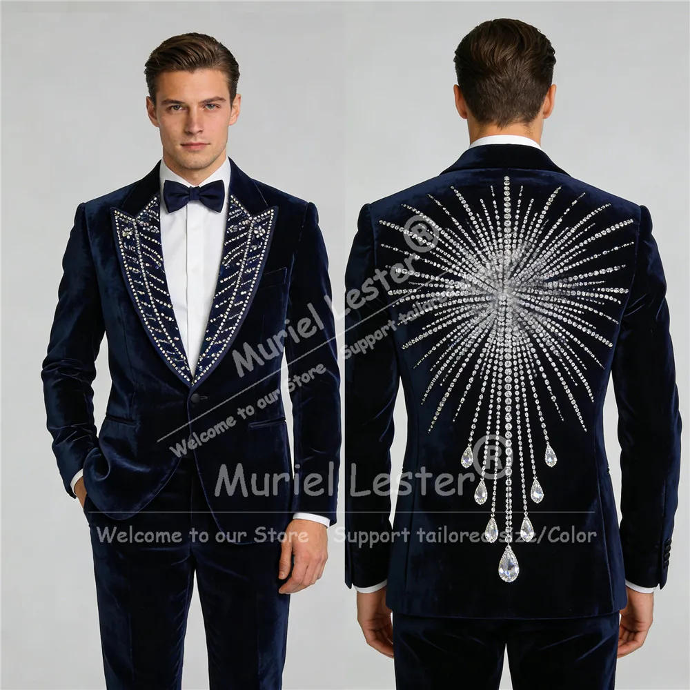 

Мужской костюм из двух предметов с бисером и стразами, однобортный блейзер для выпускного вечера, индивидуальный пошив, смокинг для жениха, приталенный крой, наряд для банкета, 2026