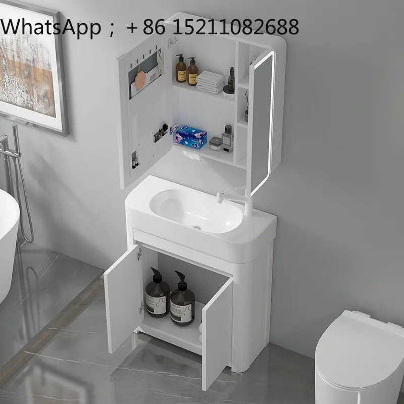 SCY floor-to-ceiling small apartment wash basin ceramic integrated extremely narrow basin honeycomb aluminum bathroom cabinet