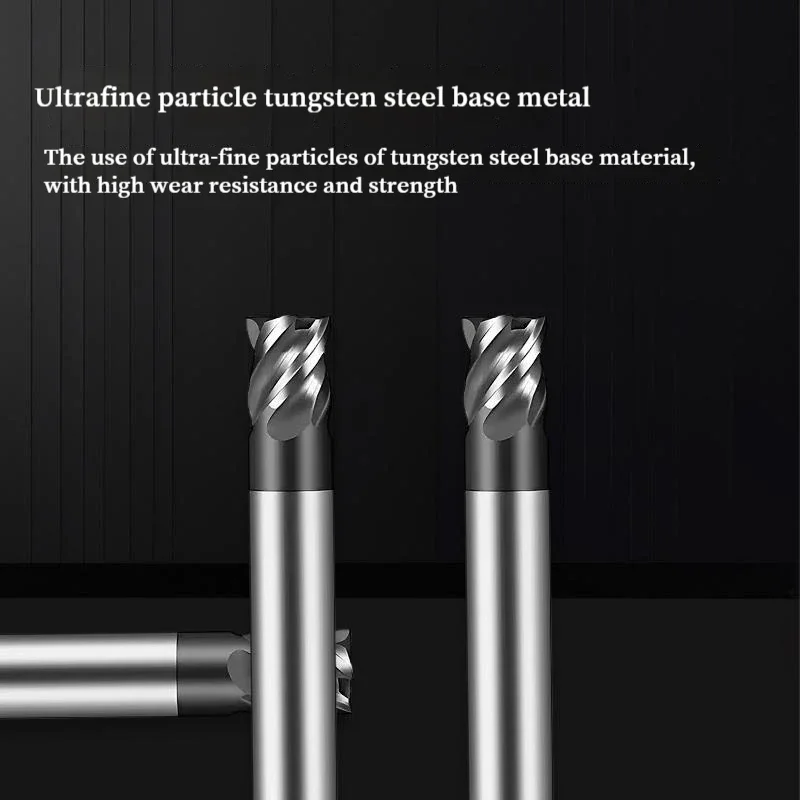 HRC70 Carbide End Mill 4 Flute Short Blade U Groove Coated Milling Cutter for Stainless Steel CNC Tool