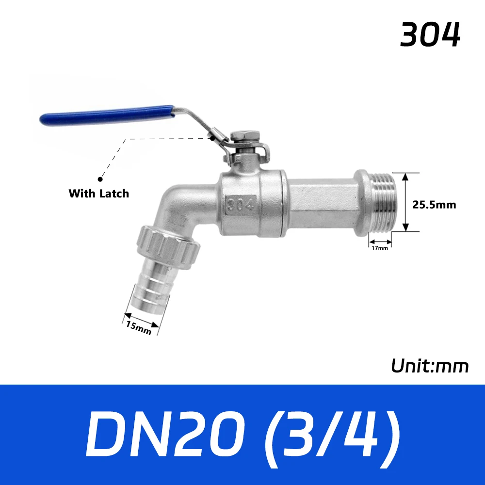 Kugelhahn aus Edelstahl 304 mit Griff & Verriegelung, 1/2" 3/4" 1" Schlauchanschluss, Wasserhahn für Boiler & Heizkörper, Ablassventil – Detail 4