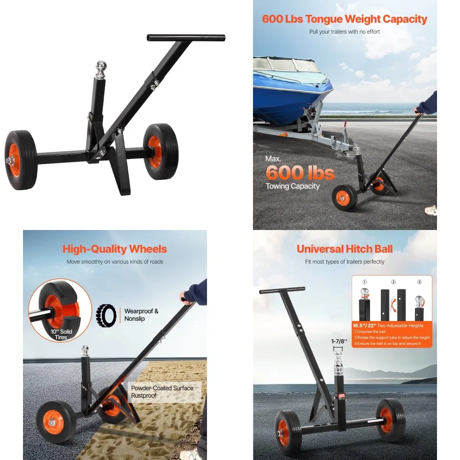 600lbs Trailer Dolly 16.5 and 22 inAdjustable Height 17 8 in Ball Solid Tires