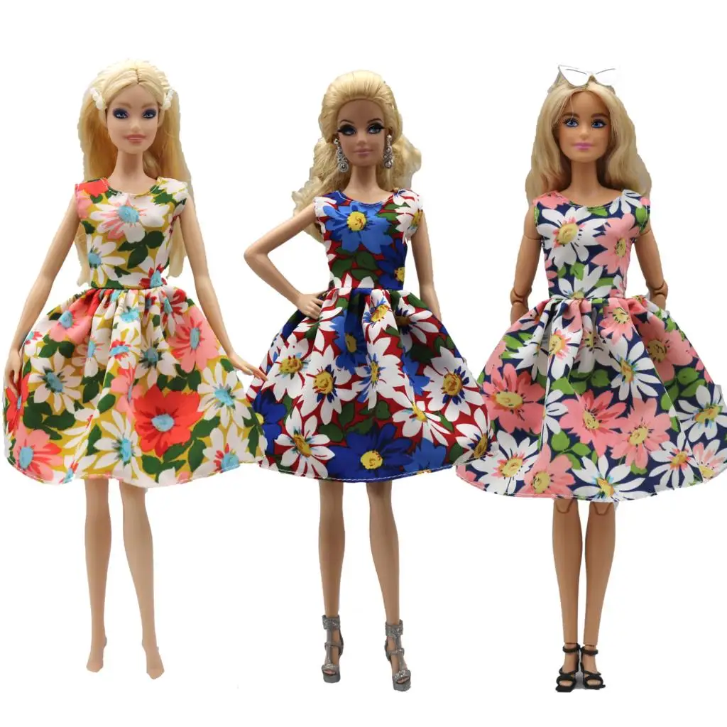 doll clothes 30 cm Floral Printing dress Daily Wear Accessories Clothes for Curvy Barbies doll