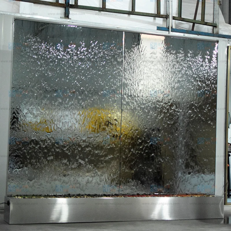 custom.Frameless LED Light Waterfall Fountain Outdoor Garden Wall Decor with Metal Steel Glass Panel Technics Home Gar