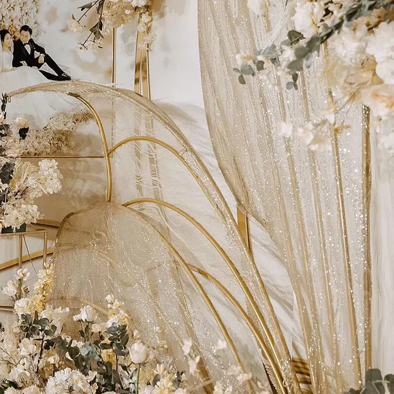 

5-color hot stamping fabric gold glitter mesh wave pattern DIY wedding background decoration yarn slightly stiff fabric