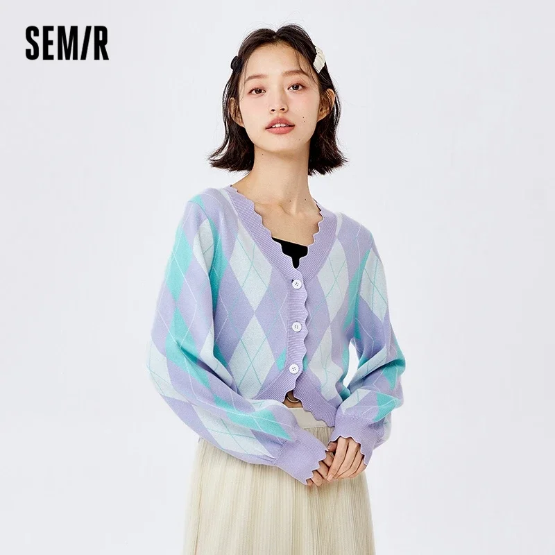 Semir-cárdigan corto de encaje con cuello en V para mujer, ropa de punto con contraste, estilo universitario, primavera, 2023