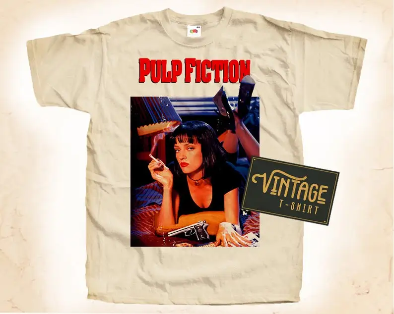 Pulp Fiction V1 T shirt Tee Natural Vintage Cotton Movie Poster Beige All Sizes