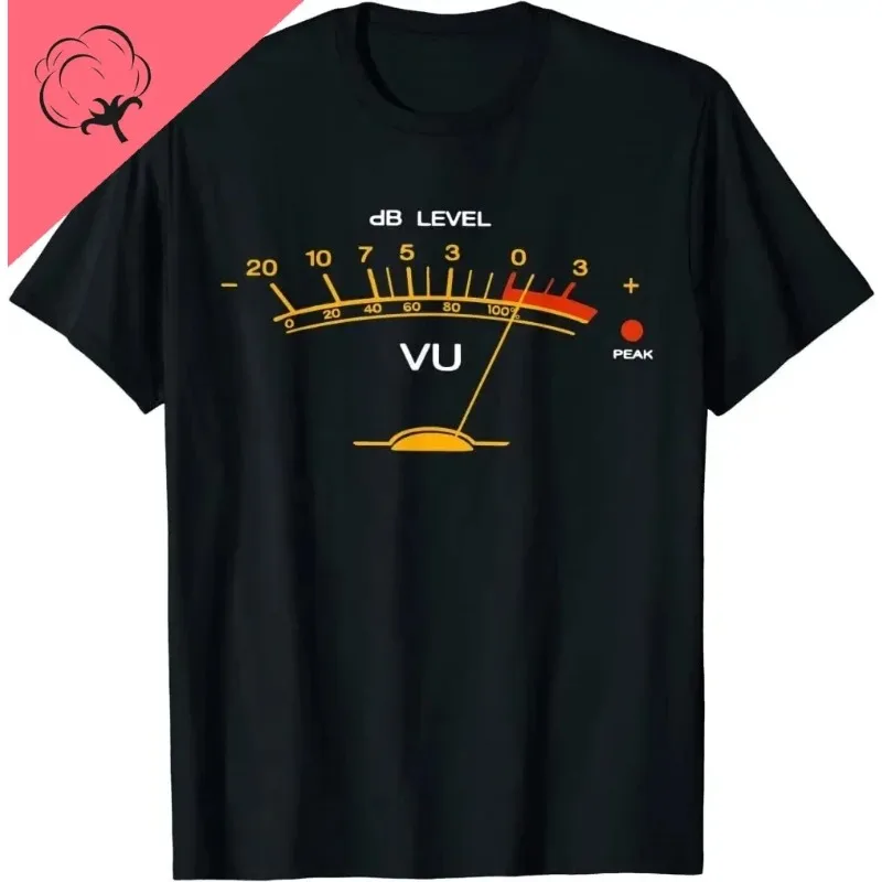 

Summer Vintage VU Meter Sound Engineer Analog Electronic O-Neck Cotton T Shirt Men Audio Engineer Recording Studio Funny Tshits