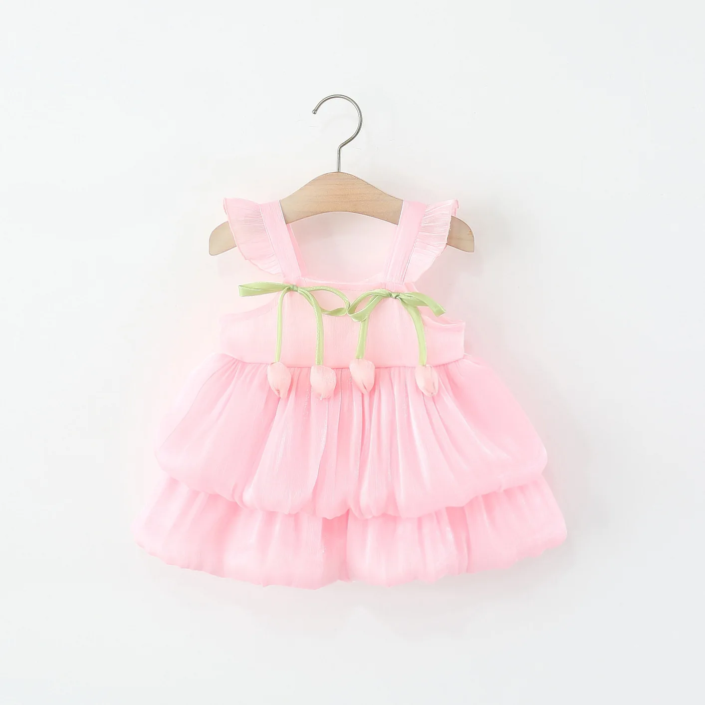 Summer new children's clothing tulip small flying sleeves girls 2-layer jellyfish dress dinner