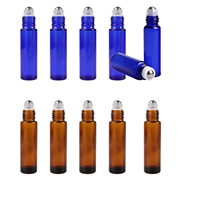 5/10pcs 10ml Blue Amber Glass Roller On Ball Bottles for Perfume Aromatherapy Dispenser Essential Oil with Roller Metal Ball