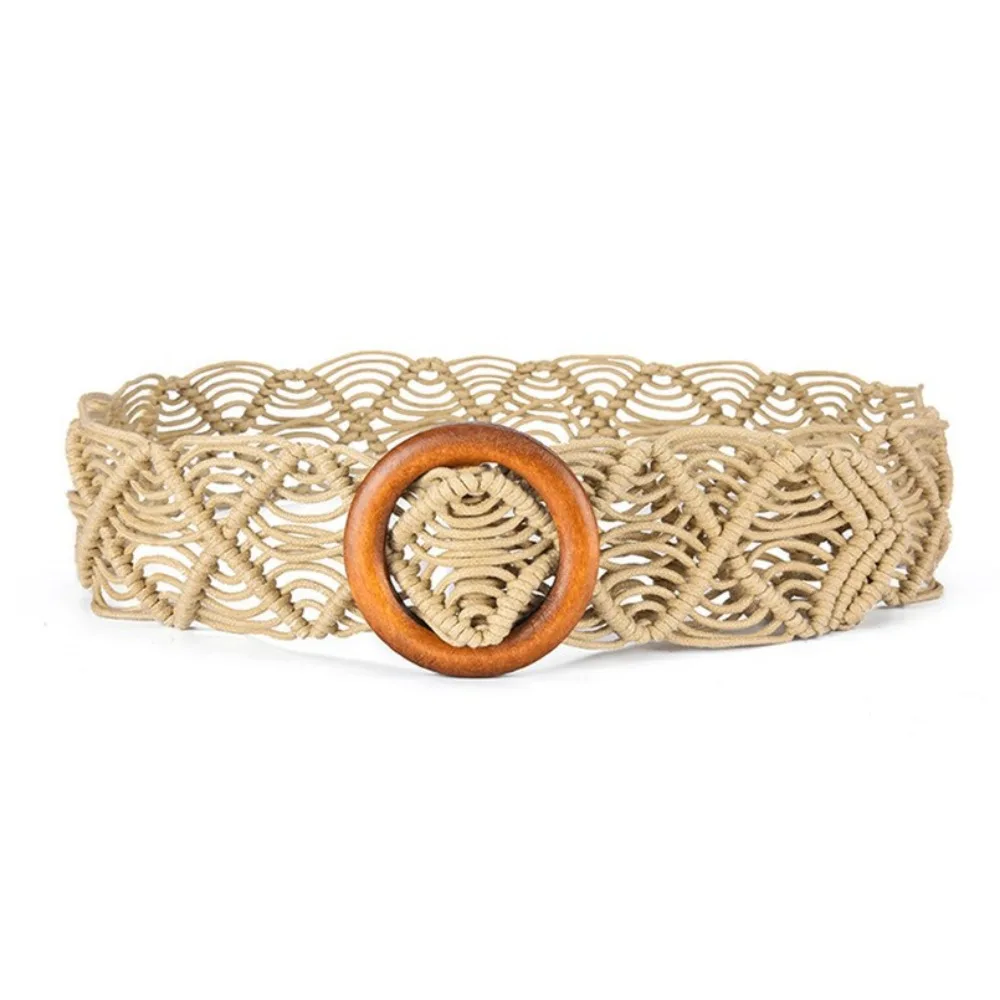 Dames Riem Ronde Houten Gesp Brede Tailleband Retro Accesories Mode Holle Riem Voor Rokken Jurken Cinturon Cinto