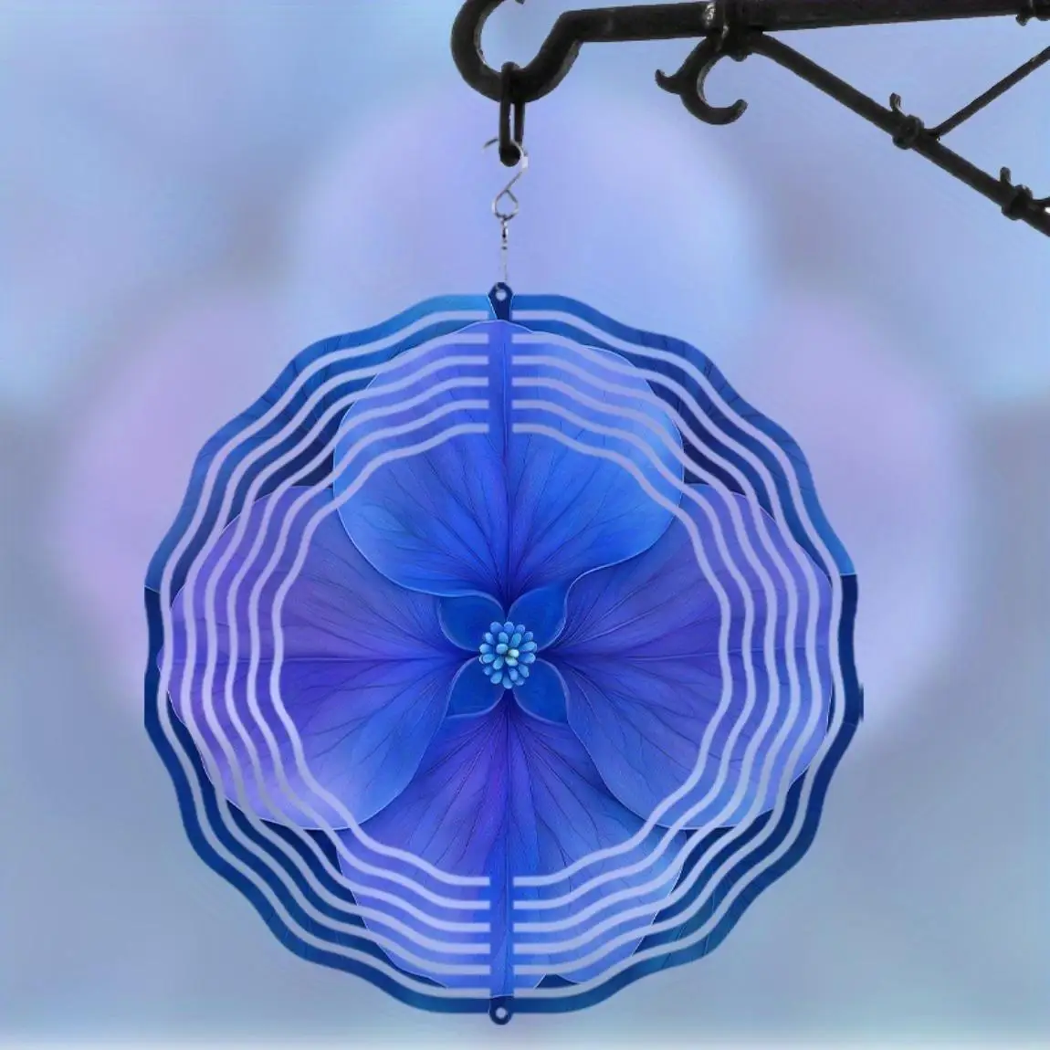 2D-Windspiel mit Blumenmuster – hängende Skulptur aus Metall für den Garten, Weihnachtsdekoration im Freien, keine Batterie erforderlich, langlebiges Windspiel