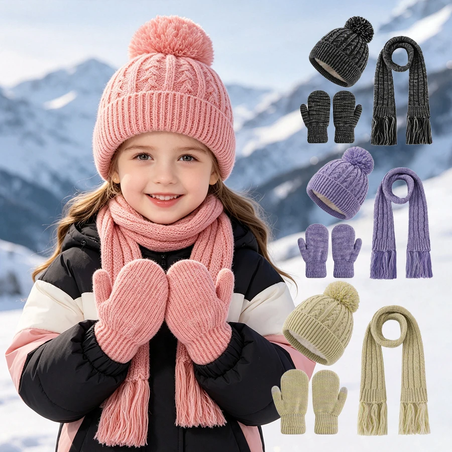 Three-Piece Set of Hat, Scarf and Gloves, Thickened and Warm Woolen Versatile Headgear, Ear-Protecting Hat for Winter