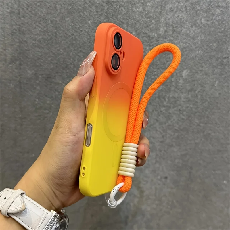 Capa magnética premium com gradiente fosco para iPhone 17 16 15 14 13 Pro Max, vem com alça e proteção de lente.