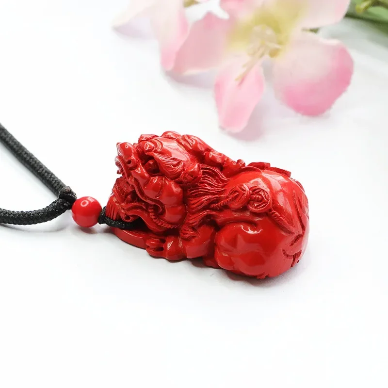 

Cinnabar Pixiu Pendant Vintage Designer Red Gift Chinese Gifts for Women Fashion Natural Real Charm Necklace Stone Jewelry