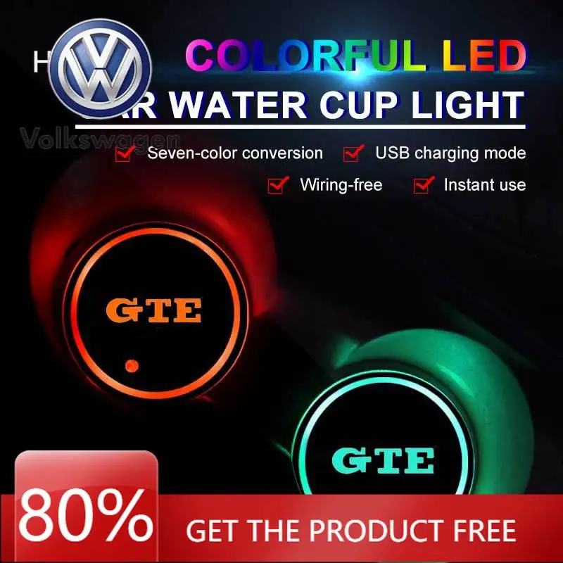 

For VW Volkswagen Jetta MK5 Golf Car LED Luminous Water Cup Holder Mat For Volkswagen VW GTE Golf 5 6 7 GTI MK6 Passat Polo Beet