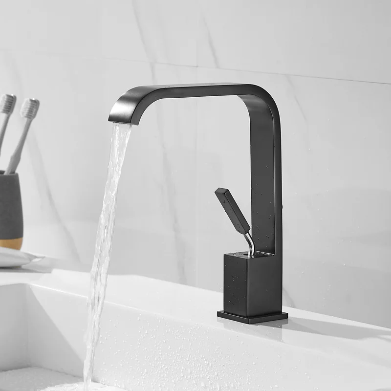 All-copper Basin Hot and Cold Faucet Washbasin Bathroom Wash Basin Under-counter Basin Waterfall Single-hole Faucet