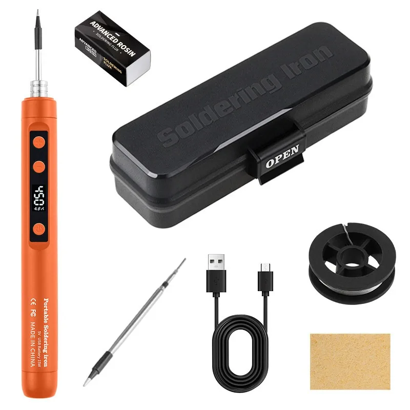Portable Mini USB Soldering Iron Intelligent Temperature Adjustable Type-C Rechargeable Rapid Heating Soldering Kit Repair