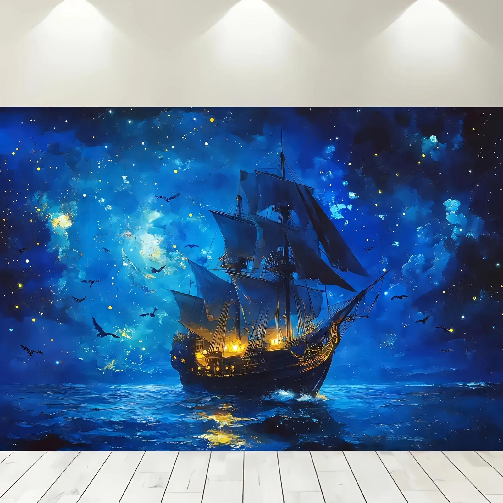Starlit Ship Art Tapestry - Unique Nautical Design for Modern Home Decor - Adds Adventure and Charm to Any Room