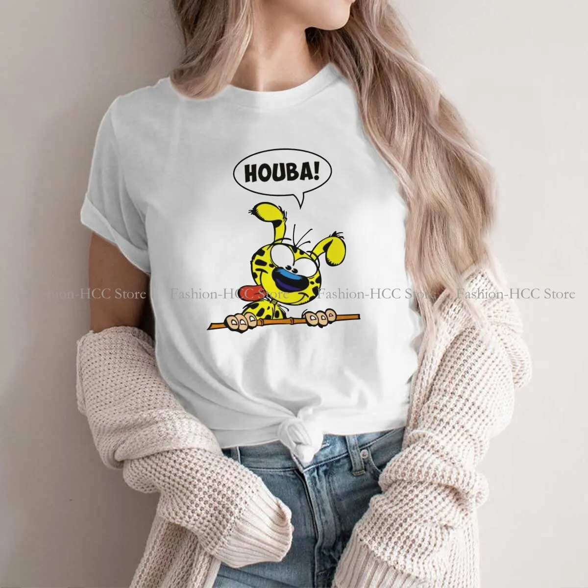 HUBA Marsupilami Round Collar TShirt Gaston Lagaffe Comic Original Polyester T Shirt Women Tops Fashion