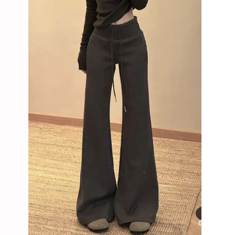 Lady High Waist Solid Thin Flared Pants Classic Fashion Girls Straight Leg Sweatpants Women Korean Comfortable Trousers view 4