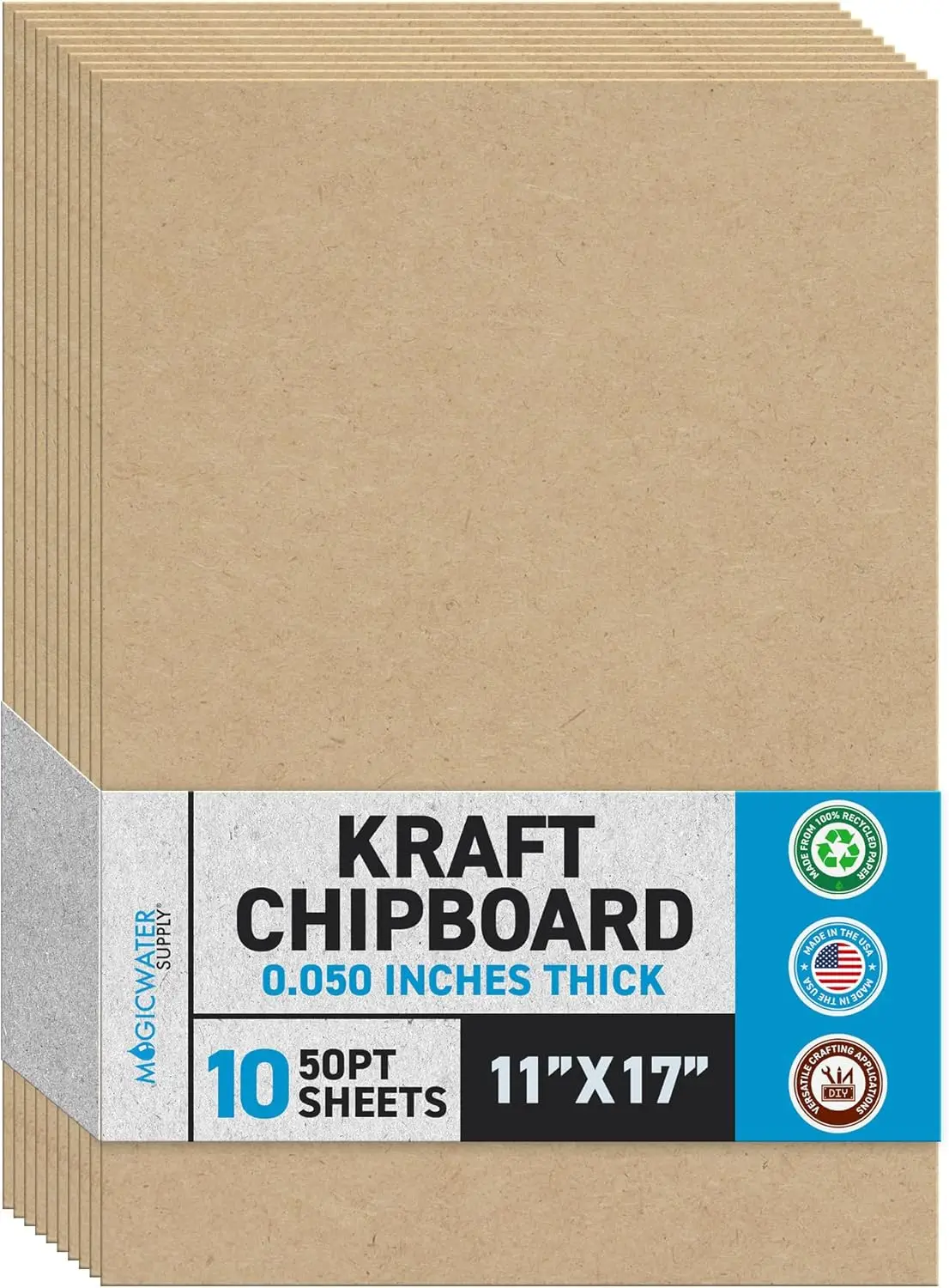 

11x17 Inch Chipboard Sheets 10 Pack, 50pt Heavy Duty Kraft Paperboard for Scrapbooking, Picture Frame Backing, Crafts
