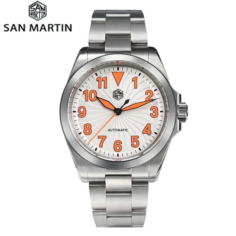 San Martin 39.5mm Men Watch NH35 Automatic Mechanical Turbine Dial Pilot Watches Sapphire Luminous Stainless Steel Wristwatch