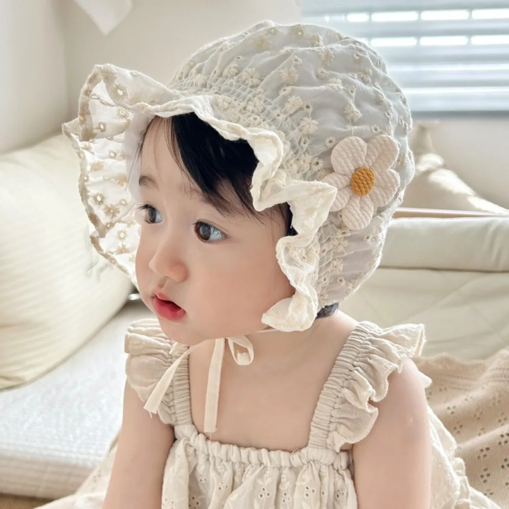 

Newborn Lace Baby Fetal Cap Flower Ruffle Bonnet Hat Breathable Soft Sun Hat 3-12 Months