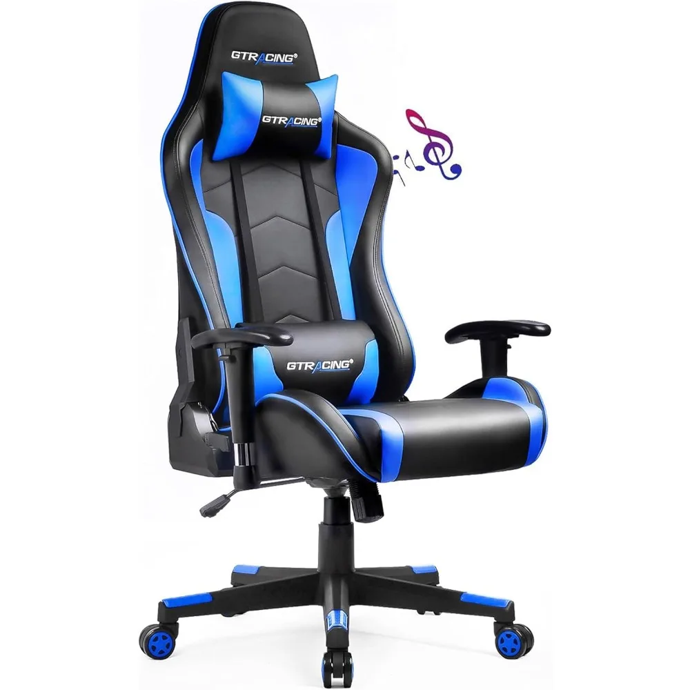 Gaming Chair with Speakers Bluetooth Music Video Game Chair Audio Ergonomic Design Heavy Duty Office Computer Desk Chair（Blue）