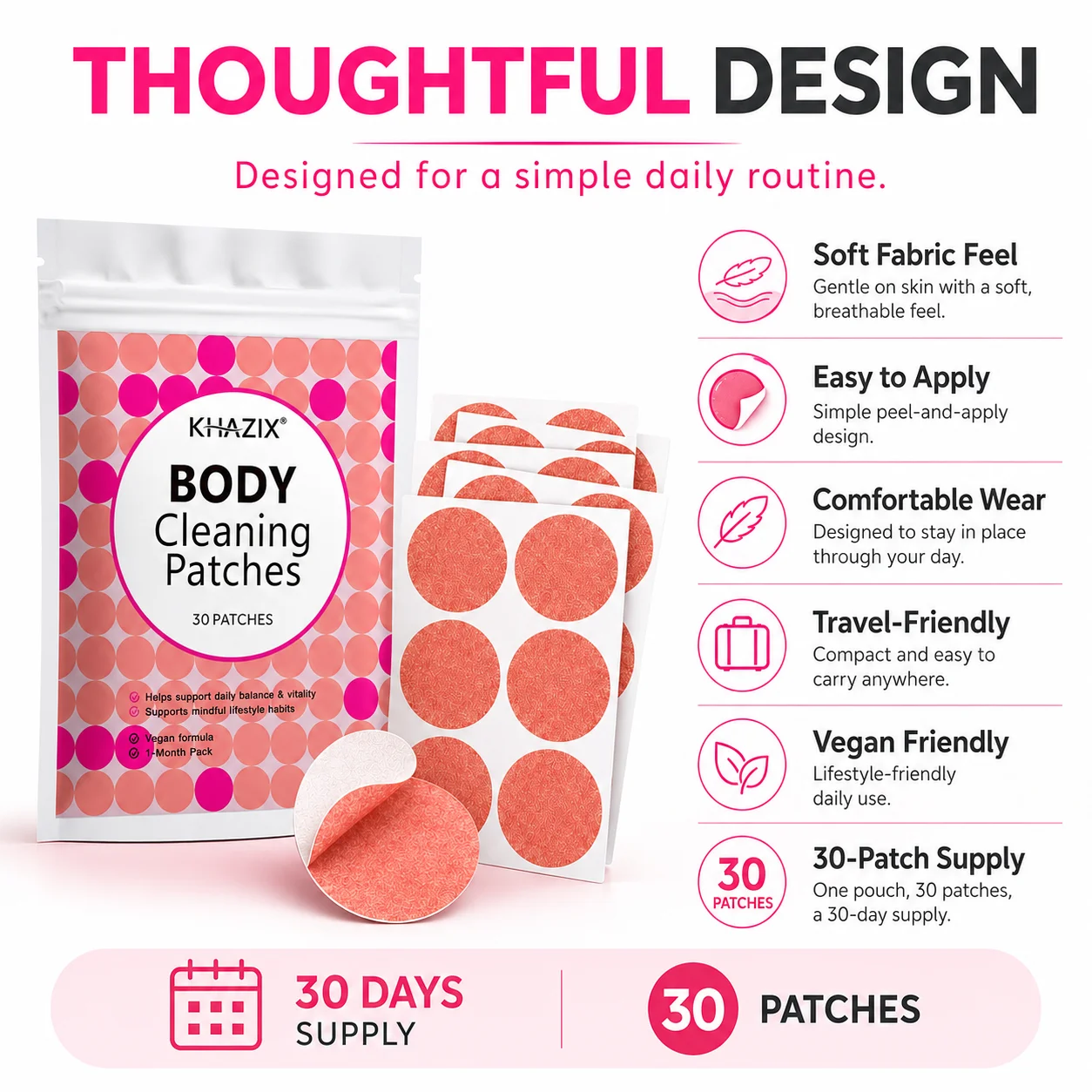 30Pcs Energy Patches Natural Ingredients Vegan Friendly Daily Energy Boost Patch Portable Body Stickers for Work Travel Sports