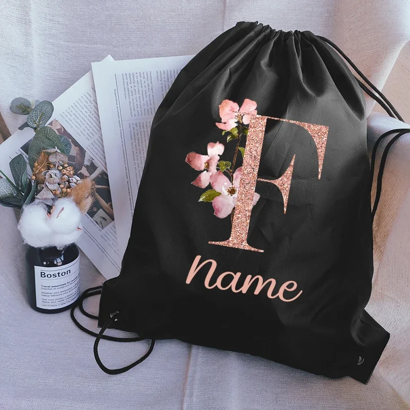 Custom Name Bolsa de cordão portátil, viagens, roupas ao ar livre, ginásio Sack, esportes estudantis, mochila, saco de sapato escolar para menina