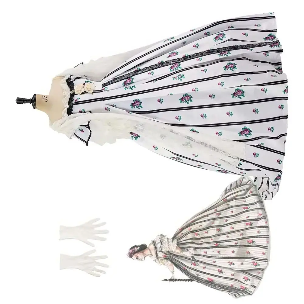 Movie Lincoln Cosplay Mary Todd Costume 1860s Civil War Era Theatrical Ball Gown Victorian Striped Evening Formal Dress