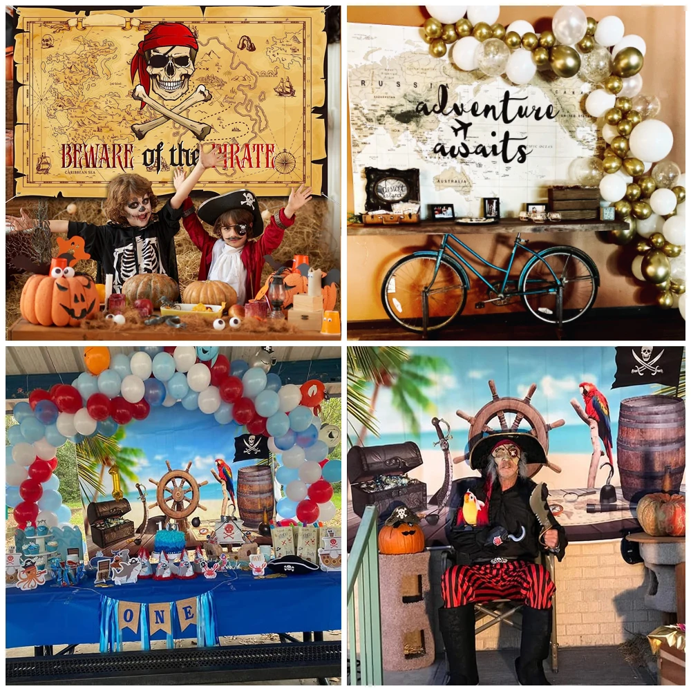 Pirate Treasure World แผนที่การถ่ายภาพฉากหลังเด็กวันเกิดตกแต่งพื้นหลังถ่ายภาพ Photoshoot Photo Studio