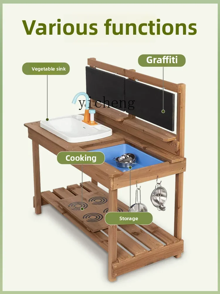 ZZ – maison de jeu multifonctionnelle en bois massif pour enfants, ensemble de jouets de cuisine, ustensiles de cuisine de simulation