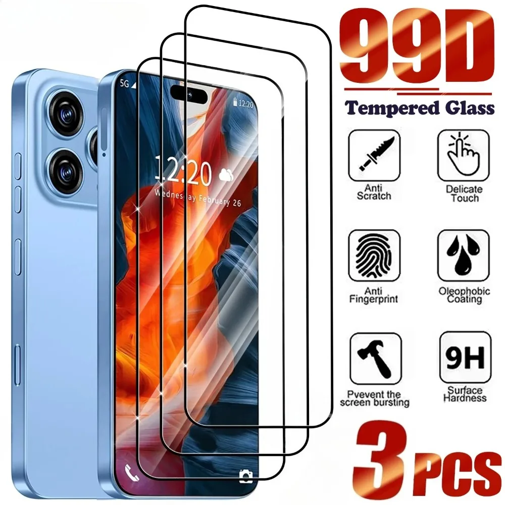 

3Pcs High Clear Full Screen Protector for iPhone 17 16 15 14 Pro Max 16 15 Plus Tempered Glass for iPhone 13 12 11 Pro XR XS Max