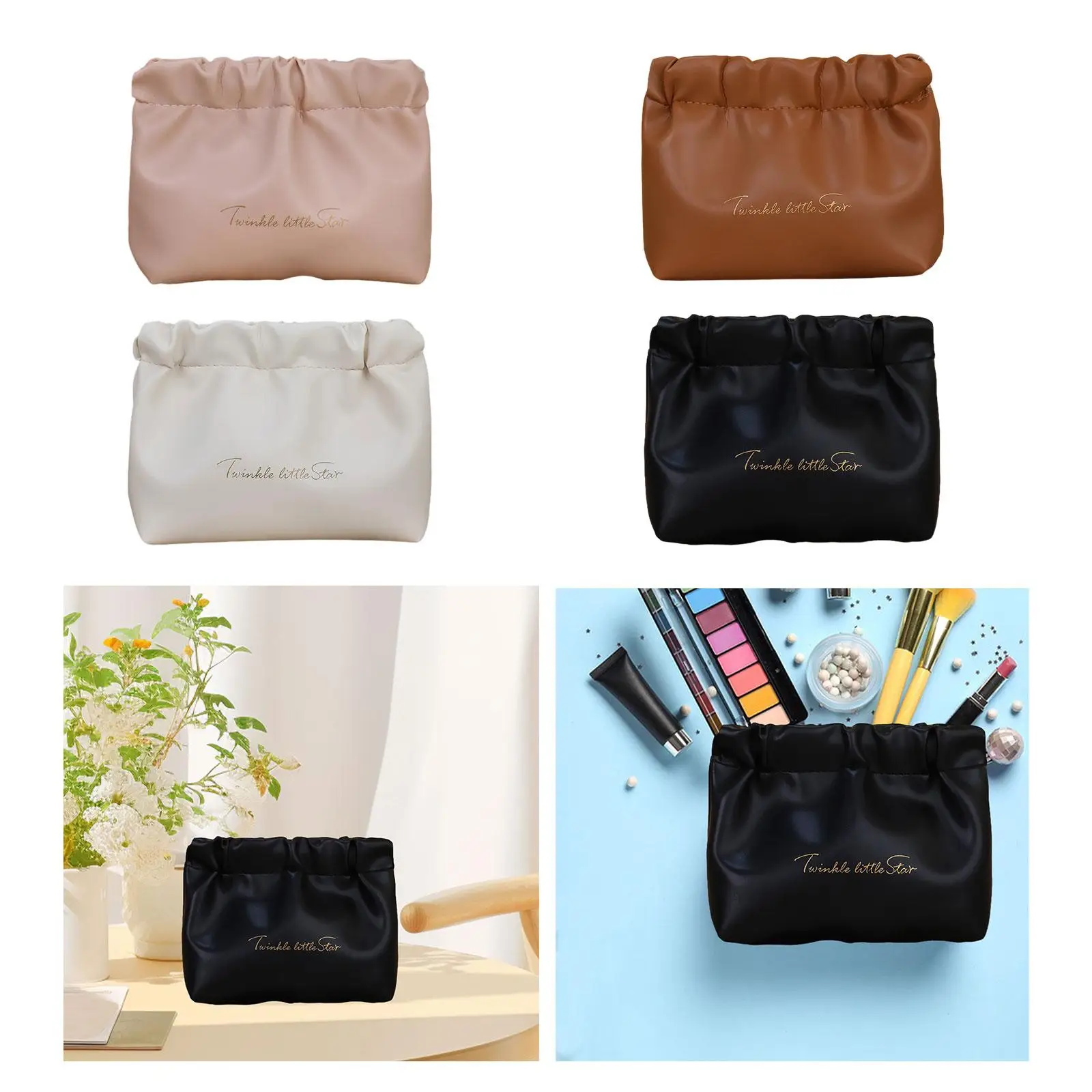 Organizador de gravata de cabelo, bolsa de maquiagem para viagem, bolsa superior de apertar, bolsa de armazenamento de cosméticos para cartão, fones de ouvido, viagem feminina