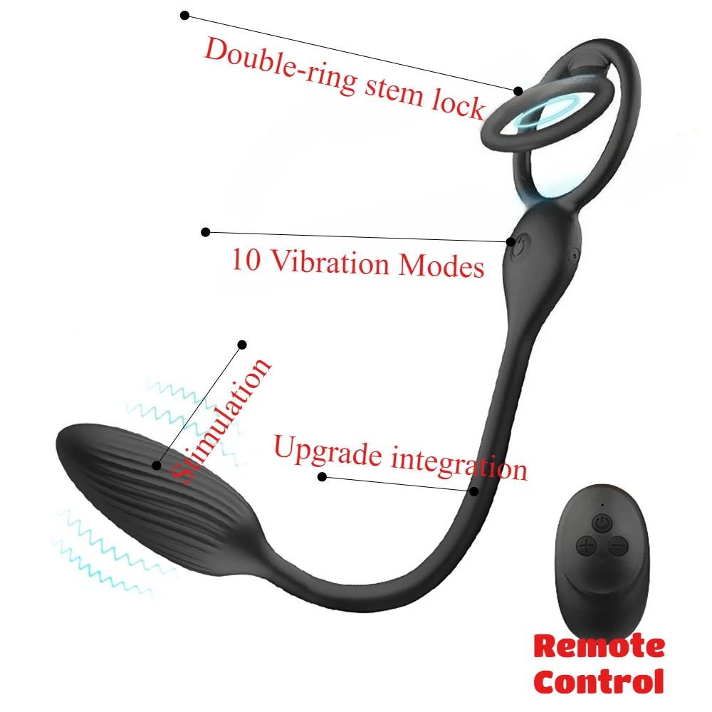 Double Cock Rings Prostate Massager Anal Vibrator with Remote Control 10 Vibration Modes Butt Plug Adult Sex Toy for Men And Wom 5