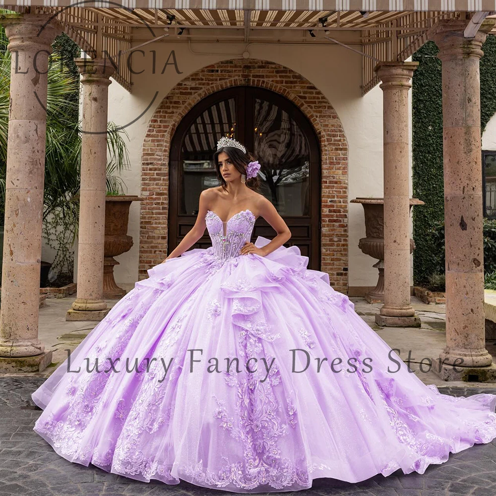 

Элегантные тюлевые платья Quinceanera с оборками и стразами, милые бальные платья с аппликацией в виде сердца, вечерние платья по индивидуальному заказу, платья de gala