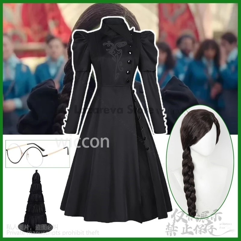 Anime Movie Wicked Cosplay Elphaba Costume Witches Gotic Dress Black Lolita Hat Glasses Wigs For Halloween Christmas