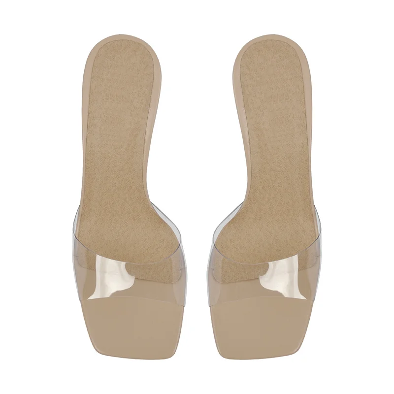 Onlymaker WomenPVC Mules Square Toe Clear Heel Slip On Big Size Summer Sandals